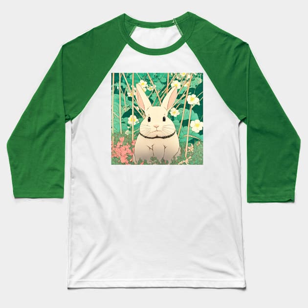 Flower Journey with the Cottagecore White American Fuzzy Lop Rabbit Baseball T-Shirt by wigobun